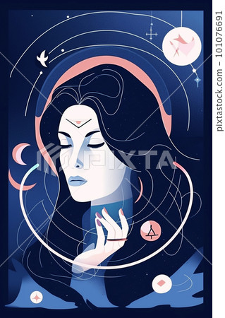 llustration of a beautiful woman with long hair and abstract background. Generative AI 101076691