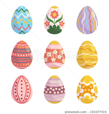 Colorful Collection Of Easter Eggs, Featuring Variety Of Designs And Patterns. Set Is Perfect For Holiday-themed Promo Colorful Collection Of Easter Eggs, Featuring Variety Of Designs And Patterns. Set Is Perfect For Holiday-themed Promo 101077419