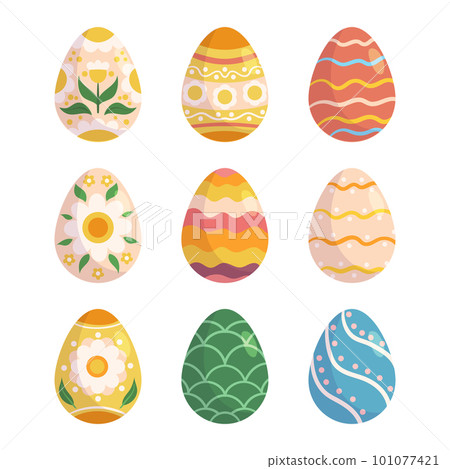 Colorful Set Of Easter Eggs, Each With Unique Pattern Or Design, Displayed Together, Evokes Feelings Of Joy 101077421