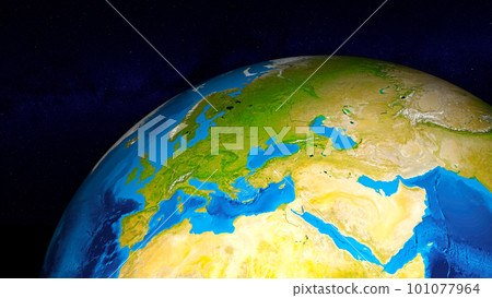 Earth globe zoomed and focused on Europe and Middle East. Day side of Earth without clouds illuminated by sunshine and stars of universe on background. Elements of this image furnished by NASA Earth globe zoomed and focused on Europe and Middle East. Day side of Earth without clouds illuminated by sunshine and stars of universe on background. Elements of this image furnished by NASA 101077964