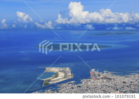 Taketomi Island, Kohama Island, and Iriomote Island seen from above Ishigaki Island 101079191