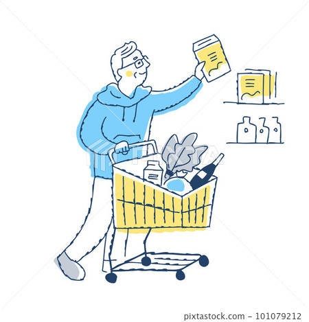 Senior man shopping in a supermarket Senior man shopping in a supermarket 101079212