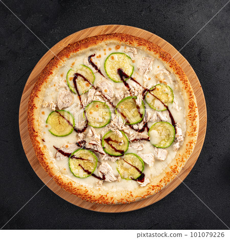 Chicken pizza with zucchini and balsamic sauce Chicken pizza with zucchini and balsamic sauce 101079226