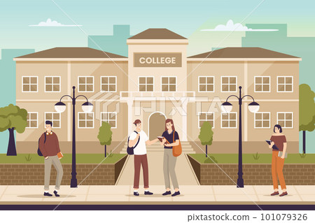 Flat design of college students in university. Illustrations for websites, landing pages, mobile apps, posters and banners. Trendy flat vector illustration 101079326