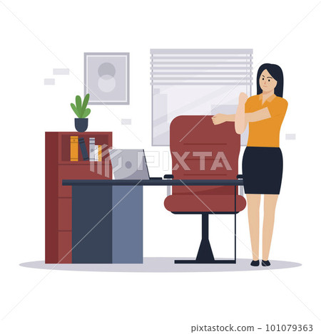 Woman doing stretches office. Illustration for websites, landing pages, mobile applications, posters and banners. Trendy flat vector illustration 101079363
