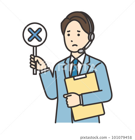 Illustration of a male operator holding documents and a cross tag Illustration of a male operator holding documents and a cross tag 101079458