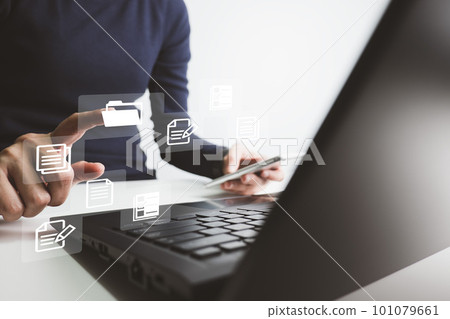 Document Management System DMS, Online document database management, Organization document Organized, automated processes to manage files, ERP enterprise efficient, business technology. 101079661