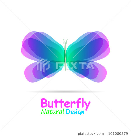 Watercolor butterfly with soft transition colors wings. Abstract bright logo template. Abstract flying insects, isolated on white. Vector 101080279