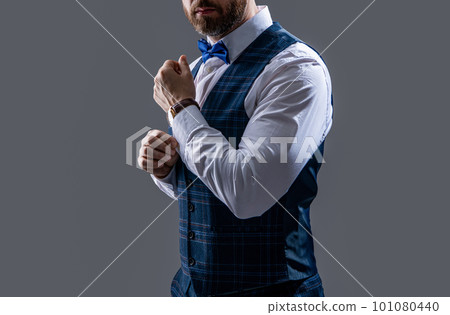caucasian tuxedo man in formalwear isolated on grey background. tuxedo man in formalwear caucasian tuxedo man in formalwear isolated on grey background. tuxedo man in formalwear 101080440