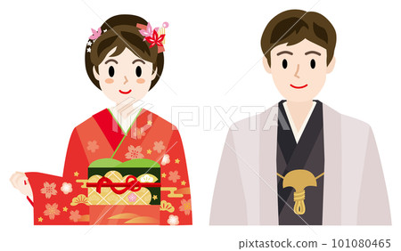 穿著和服的男人和女人的矢量插圖 穿著和服的男人和女人的矢量插圖 101080465