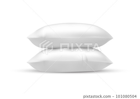Two blank realistic pillows vector illustration. Mockup or closeup for bedroom or living room. Home decoration for advertising. Textile and sleep branding, cushion and furnishing, sleeping theme. 101080504