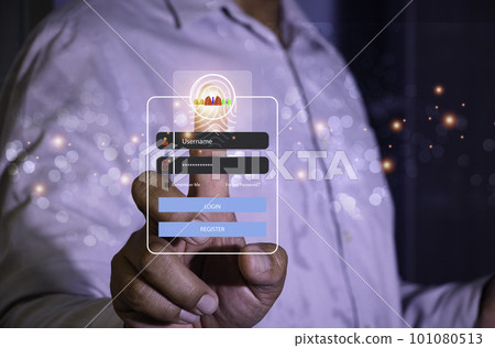 User typing login and password.Hand man use fingerprint for log in to enter login and password.sign in page,User profile,Information privacy,Internet.photo Cyber protection and technology concept. User typing login and password.Hand man use fingerprint for log in to enter login and password.sign in page,User profile,Information privacy,Internet.photo Cyber protection and technology concept. 101080513