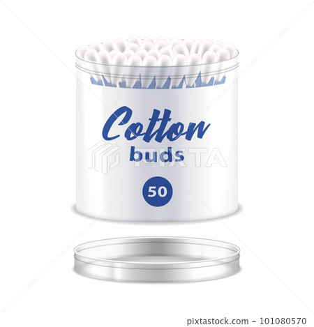 Isolated cotton swab or bud pack. Realistic ear stick package. Hygiene or medical tool for clean ears. Mock or close up for individual health utensil. Bathroom healthcare, hygienic theme. Toiletries. Isolated cotton swab or bud pack. Realistic ear stick package. Hygiene or medical tool for clean ears. Mock or close up for individual health utensil. Bathroom healthcare, hygienic theme. Toiletries. 101080570