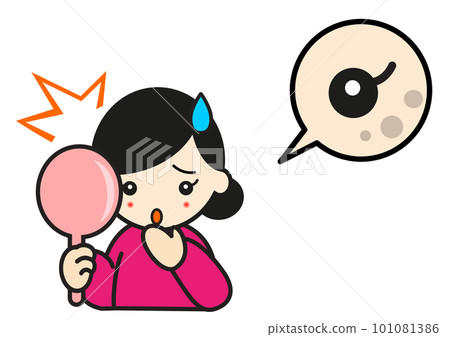A woman who finds a blemish on her face and is shocked A woman who finds a blemish on her face and is shocked 101081386