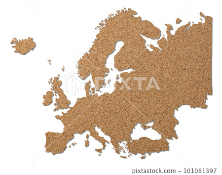 Europe map cork wood texture. 101081397