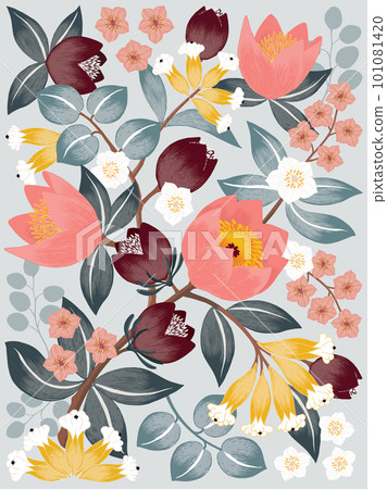 Vector illustration of flower painting decorated with flowers of April  101081420