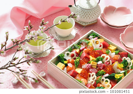 Cherry-blossom viewing Seafood Chirashi Sushi Bara Chirashi Sushi Hanachirashi Sushi Cherry-blossom viewing Seafood Chirashi Sushi Bara Chirashi Sushi Hanachirashi Sushi 101081451