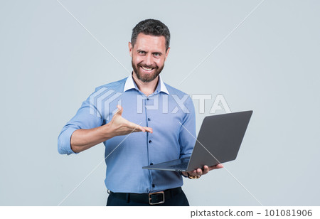 freelance man presenting blog online. businessman using laptop for blogging. freelance man presenting blog online. businessman using laptop for blogging. 101081906