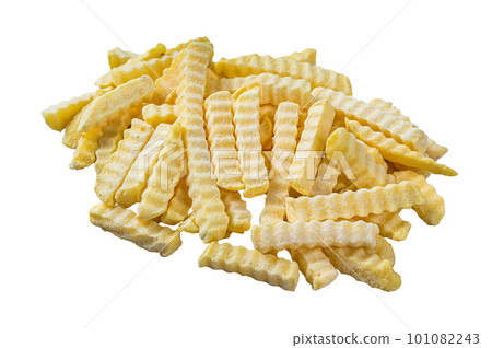 Frozen Crinkle French fries potatoes sticks. Isolated on white background. 101082243