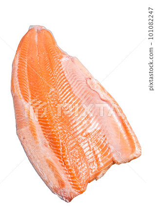 Fresh raw salmon fish fillet for steaks. Isolated on white background. Fresh raw salmon fish fillet for steaks. Isolated on white background. 101082247