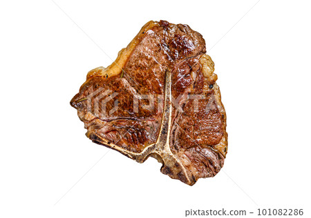 BBQ Grilled t-bone beef meat Steak with herbs on a plate. Isolated on white background. BBQ Grilled t-bone beef meat Steak with herbs on a plate. Isolated on white background. 101082286