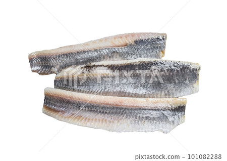 Pickled marinated sea herring fillet. Isolated on white background. Pickled marinated sea herring fillet. Isolated on white background. 101082288