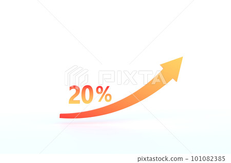 3D Rendering, 20 percent growth with rising arrow isolated with white background. 101082385