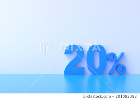 3D Rendering. 20 percent off with freespace for texting on pastel blue background. Special Offer 20% Discount Tag. Super sale offer and best seller. 3D Rendering. 20 percent off with freespace for texting on pastel blue background. Special Offer 20% Discount Tag. Super sale offer and best seller. 101082388
