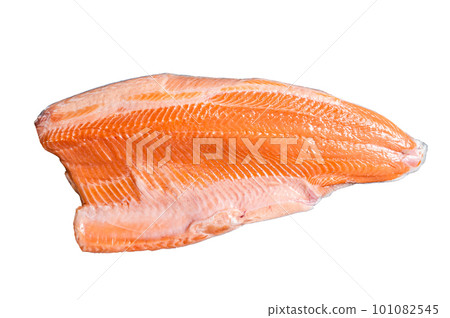 Fresh raw salmon fish fillet for steaks. Isolated on white background. 101082545