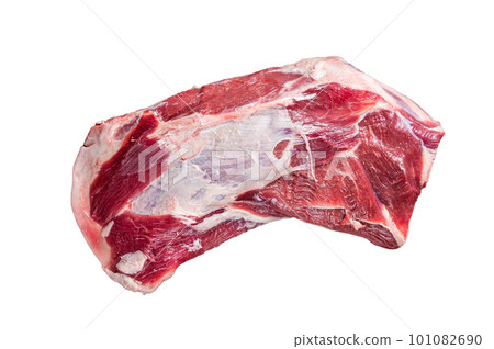 Raw lamb mutton shoulder meat on the bone. Isolated on white background. 101082690