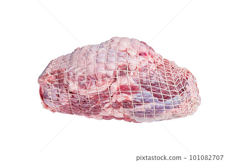 Boneless Leg of Lamb meat on butcher table. Isolated on white background. 101082707