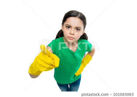 girl cleaner do housework in studio, selective focus. girl cleaner do housework on background. 101083063