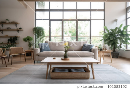 有室內植物的刷新的客廳 101083192