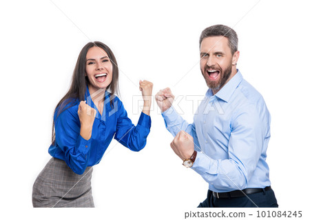 businesspeople celebrate business success isolated on white. studio shot of businesspeople 101084245