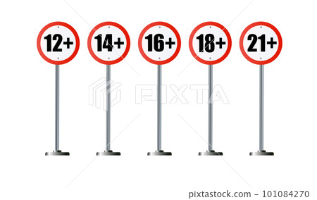 Age limit sign set. Adults content only age restriction.Censure warning age plus. Vector . 101084270