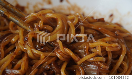 jjajangmyeon in the bowl with chopsticks jjajangmyeon in the bowl with chopsticks 101084322