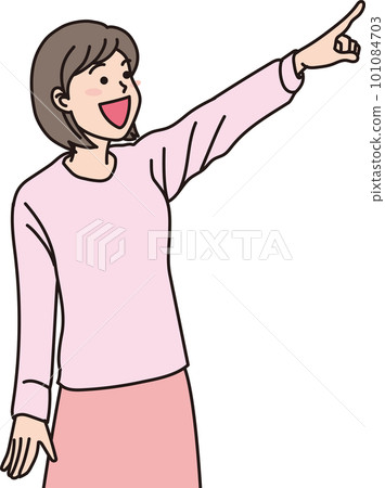 Aiming _ pointing _ family _ color _ smiling expression _ mom pointing to the upper right Aiming _ pointing _ family _ color _ smiling expression _ mom pointing to the upper right 101084703