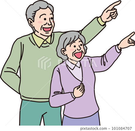 瞄準_指向_家庭_顏色_微笑表情_爺爺奶奶指向同一個方向 101084707