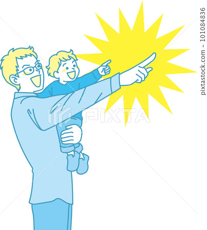 瞄準_指向_家庭_青黃色_微笑表情_爸爸和孩子指向同一個方向_指尖Kirarin 101084836