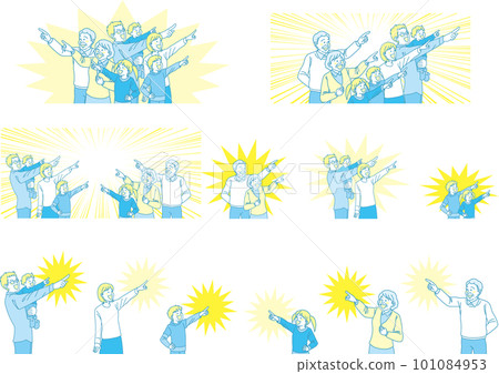 瞄準_指向_家庭_微笑表情_黃藍色_設置背景色 101084953