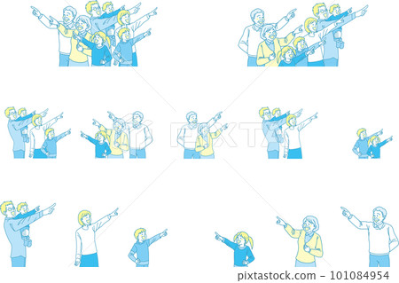 瞄準_指向_家庭_微笑表情_黃色藍色_套裝 101084954