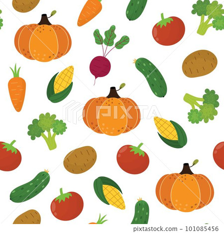 Fresh vegetables seamless pattern in cartoon style. Healthy food doodle background Fresh vegetables seamless pattern in cartoon style. Healthy food doodle background 101085456