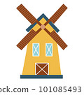 Windmill isolated element in cartoon style. Hand drawn farm mill icon on white background 101085493