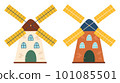 Set with windmills isolated on white background in cartoon style. Hand drawn farm mill icons 101085501