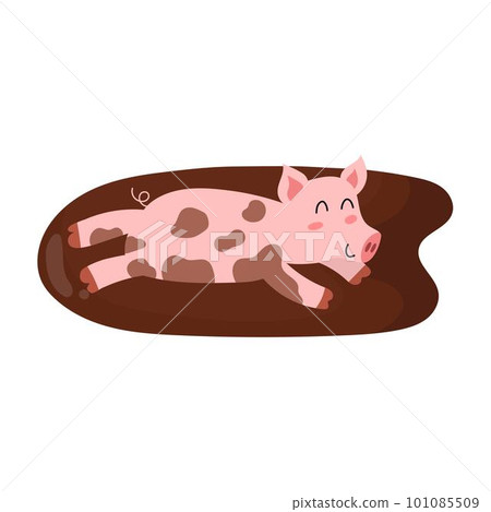 Funny pig playing in dirt. Farm character print for kids and baby design Funny pig playing in dirt. Farm character print for kids and baby design 101085509