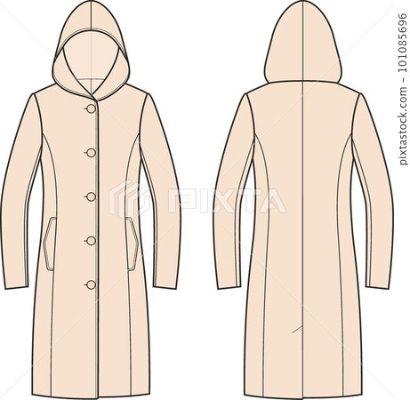Womans overcoat with hood. Front and back. 101085696