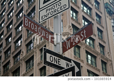 Brown West 26th Street and Broadway historic sign Brown West 26th Street and Broadway historic sign 101085914