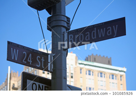 Brown West 24th Street and Broadway historic sign Brown West 24th Street and Broadway historic sign 101085926
