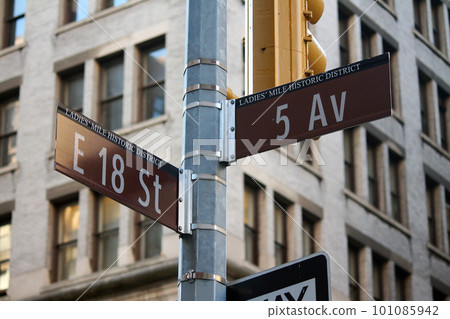 Brown East 18th Street and 5th Avenue Fashion historic sign 101085942