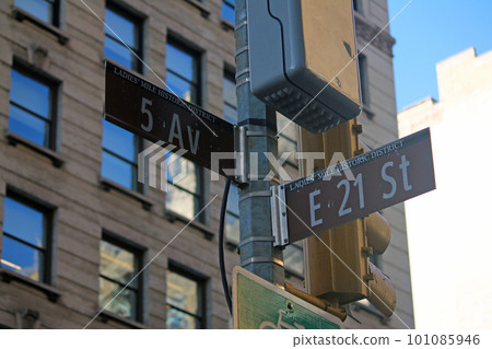Brown East 21st Street and 5th Avenue Fashion historic sign in Midtown Manhattan in New York City in Ladies Mile Historic District 101085946